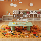 Rugcomf Living Room Rug 6x9 Rug Machine Washable Boho Area Rug Non Slip Floral Vintage Low Pile Large Rug for Living Room, Bedroom, Farmhouse, Dining Room, Kids Playroom(Yellow)