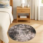 IOHOUZE Round Area Rug 3 Ft Circle Entryway Rugs Round Washable Door Mat Indoor Entrance, Non Slip Circle Front Door Rug, Printed Abstract Faux Wool Floor Carpet for Foyer Porch Sink, Brown/Rust