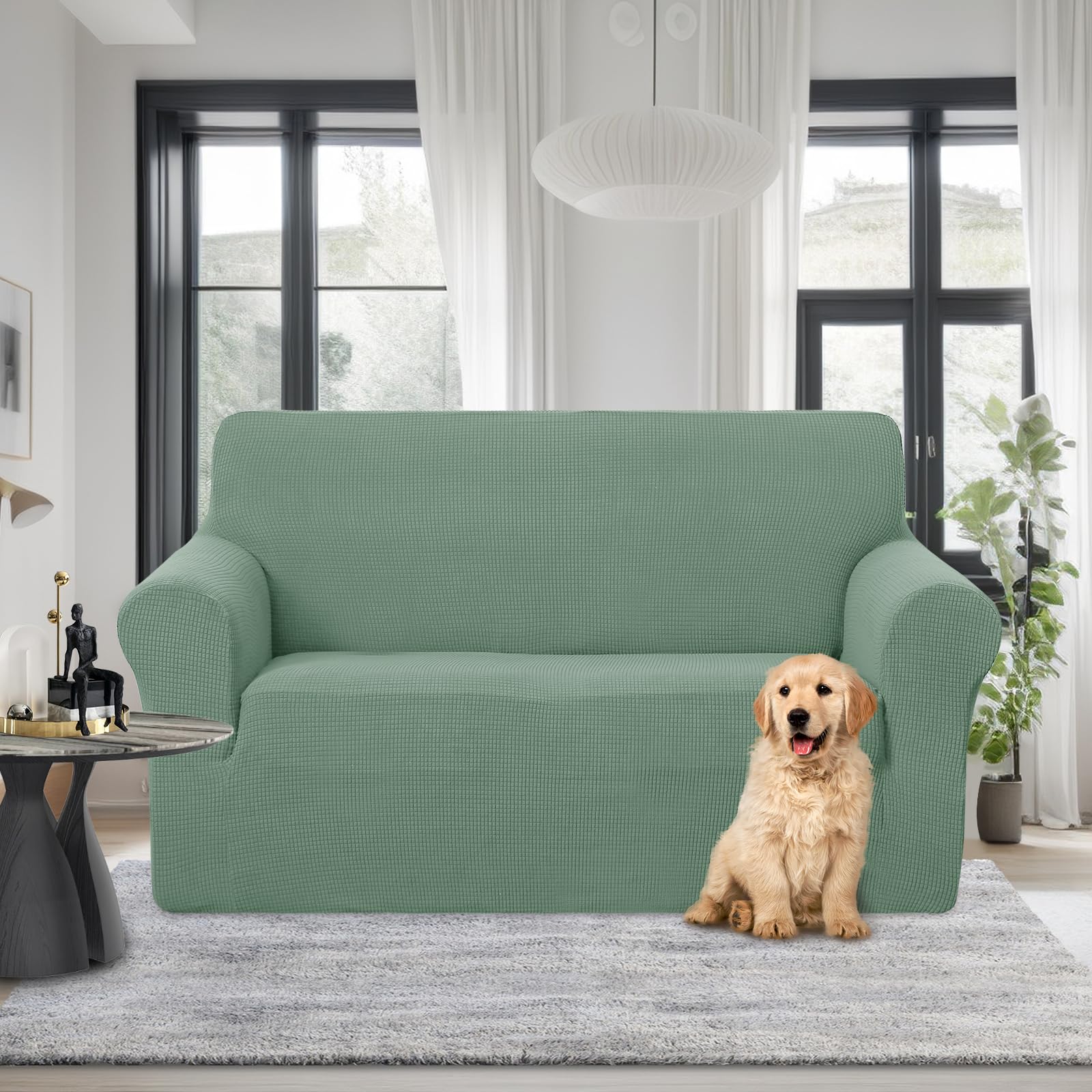 U-NICE HOME Loveseat Cover Stretch Couch Cover Sofa Slipcover, Cyan