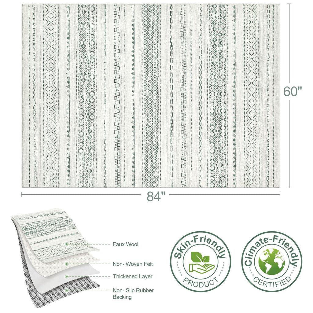 Nakagishi Boho 5x7 Area Rug Living Room Rugs Machine Washable Green