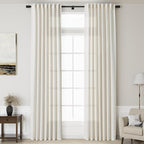 Linen Cream Curtains 131 Inch Extra Long for Living Room Back Tab Light Filtering Semi Sheer Drapes Modern Farmhouse Coastal Decor Cotton Textured Curtain for Floor to Ceiling Window 52x131
