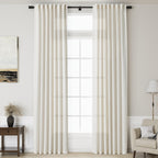 132 inch Curtains Extra Long 2 Panels Set Back Tab Neutral Farmhouse Drapes Light Filtering Semi Sheer Linen Curtain 132 inch Length for Floor to Ceiling Window Patio Sliding Door Ivory Cream 11ft