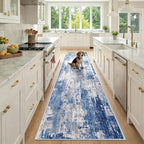 Washable Area Rugs 2'6''x10 Non-Slip Modern Abstract Soft for Living Room Entryway Bedroom Nursery, Print Pattern, Blue Grey Navy Gray