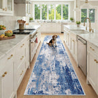 RELEANY Washable Runner 2'6"x10' Abstract Area Rug for Hallway Blue Gray