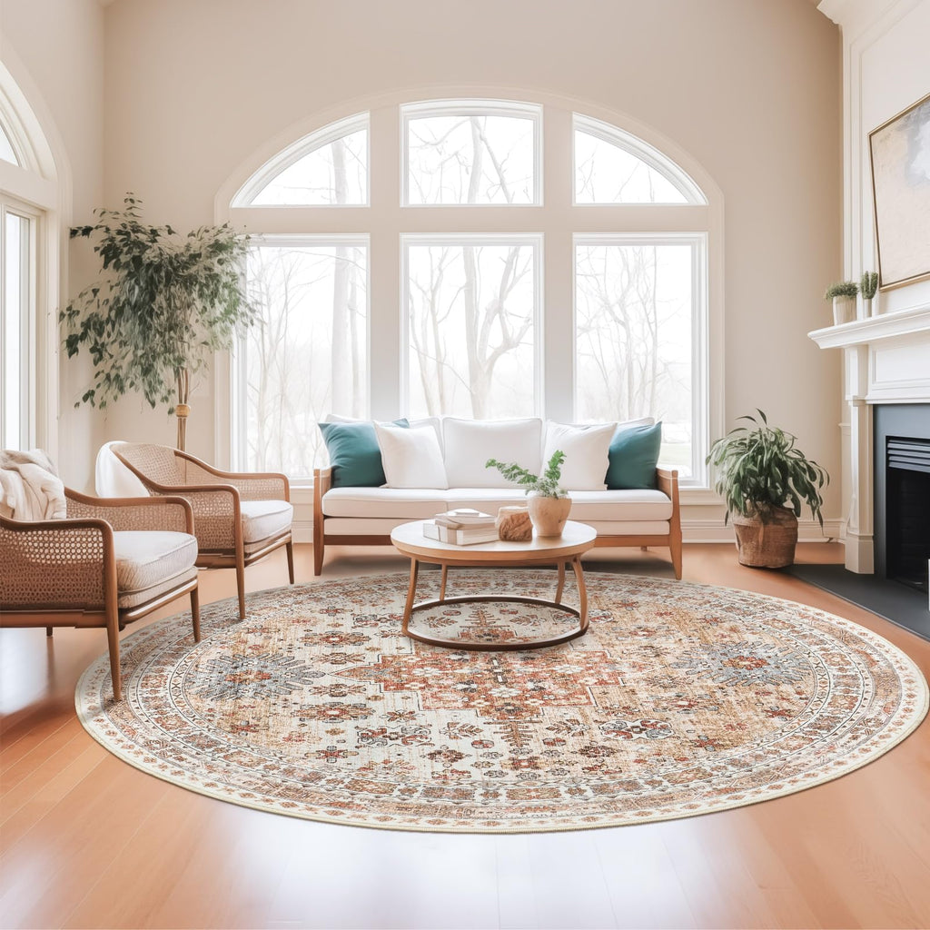 zesthome Round Rug 8ft,Circle Rug for Dining Room Table,Orange