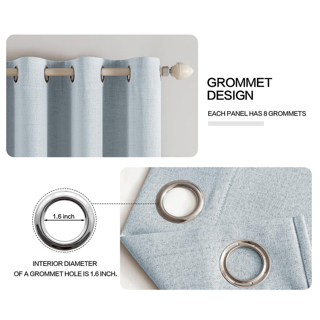 MIULEE 100% Blackout Linen Curtains for Bedroom 52x96 Inches Chambray Blue