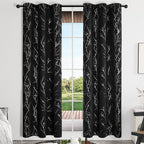 Deconovo Black Blackout Curtains, Thermal Insulated Soundproof Privacy Curtain Drapes, Branch Foil Print, 42 x 84 Inch Long, 2 Panels, Machine‑Washable Window Panel for Bedroom Living Room Office Home