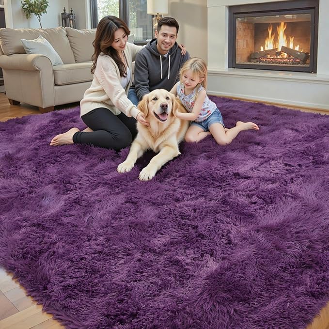 4x6 Area Rugs for Bedroom, Grape Purple Soft Fluffy Shag Bedside Rugs
