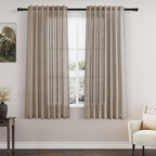 Nanspring Light Taupe Linen Curtains 63 Inches Length 2 Panels Set for Living Room Back Tab Pocket Light Filtering Semi Sheer Drapes Modern Farmhouse Cotton Linen Textured Window Curtain 52X63 Inch