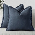 MIULEE Linen Fringe Decorative Euro Throw Pillow Covers Indigo Blue 26x26