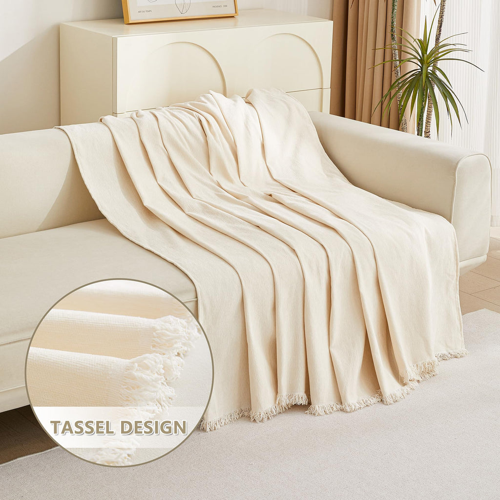 MYSKY HOME Oversized Chair Cover, Armchair Couch Cover for 1 Cushion, Washable Recliner Covers Sofa Protector with Tassel, Beige, 71"X91"