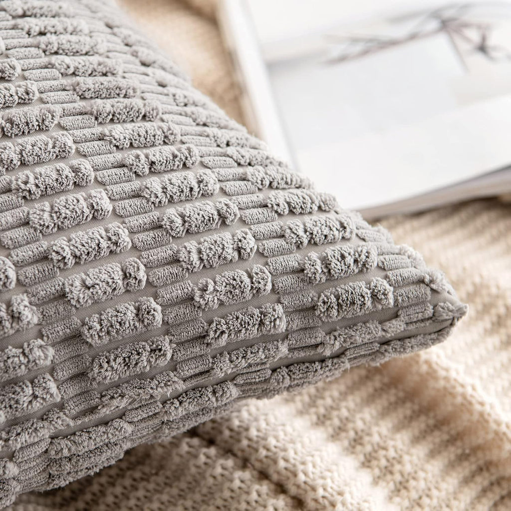 MIULEE Corduroy Decorative Throw Pillow Covers 16x16 Light Grey Pack of 2