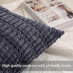 Pack of 2 Corduroy Decorative Throw Pillow Covers 24x24 Inch, Dark Grey