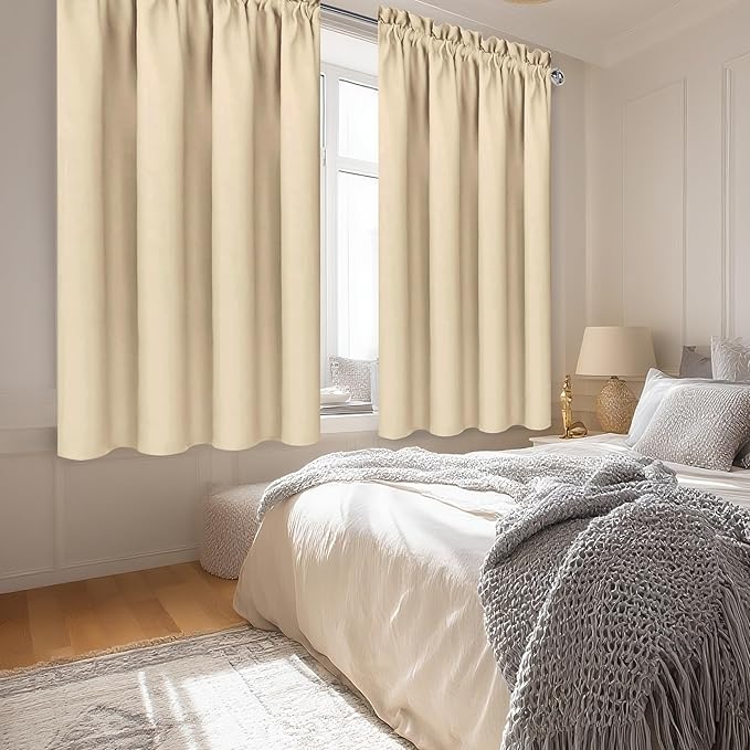 DWCN Blackout Curtains Room Darkening Thermal Insulated Bedroom Curtains Window Curtain Panels, 52 x 54 inches Long, Set of 2 Beige Rod Pocket Drapes