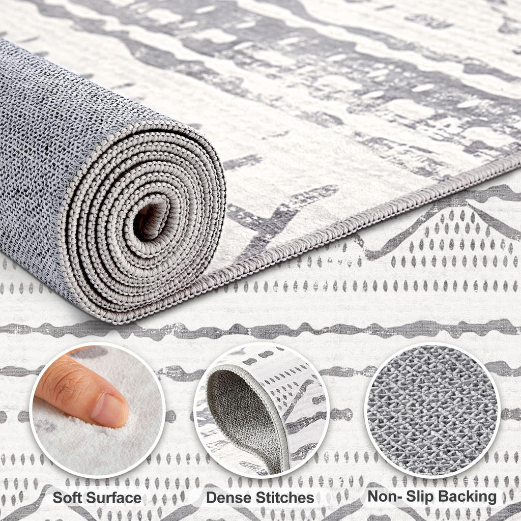 Nakagishi Area Rugs 9x12 Living Room: Washable Boho Large Neutral Modern Soft Farmhouse Rug Stain Resistant Indoor Non-Slip Accent Carpet for Bedroom Nursery Kids Playroom Office Dining Room- Gray