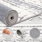 Nakagishi Area Rugs 9x12 Living Room: Washable Boho Large Neutral Modern Soft Farmhouse Rug Stain Resistant Indoor Non-Slip Accent Carpet for Bedroom Nursery Kids Playroom Office Dining Room- Gray