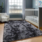 ONASAR 6x9 Area Rugs for Living Room Bedroom, Tie-Dyed Dark Grey Large Fluffy Bedside Throw Rug, Soft Plush Shaggy Fuzzy Floor Carpet for Nursery Kids Girls Boys Teen Dorm Home Decor