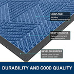 Smiry Front Door Mat Outside Entrance, Heavy Duty Sturdy Natural Rubber Doormat, Trap Dirt and Moisture, Easy Clean Low Profile Mats for Indoor Outdoor Entry, Irregular Triangle (71x47, Blue)