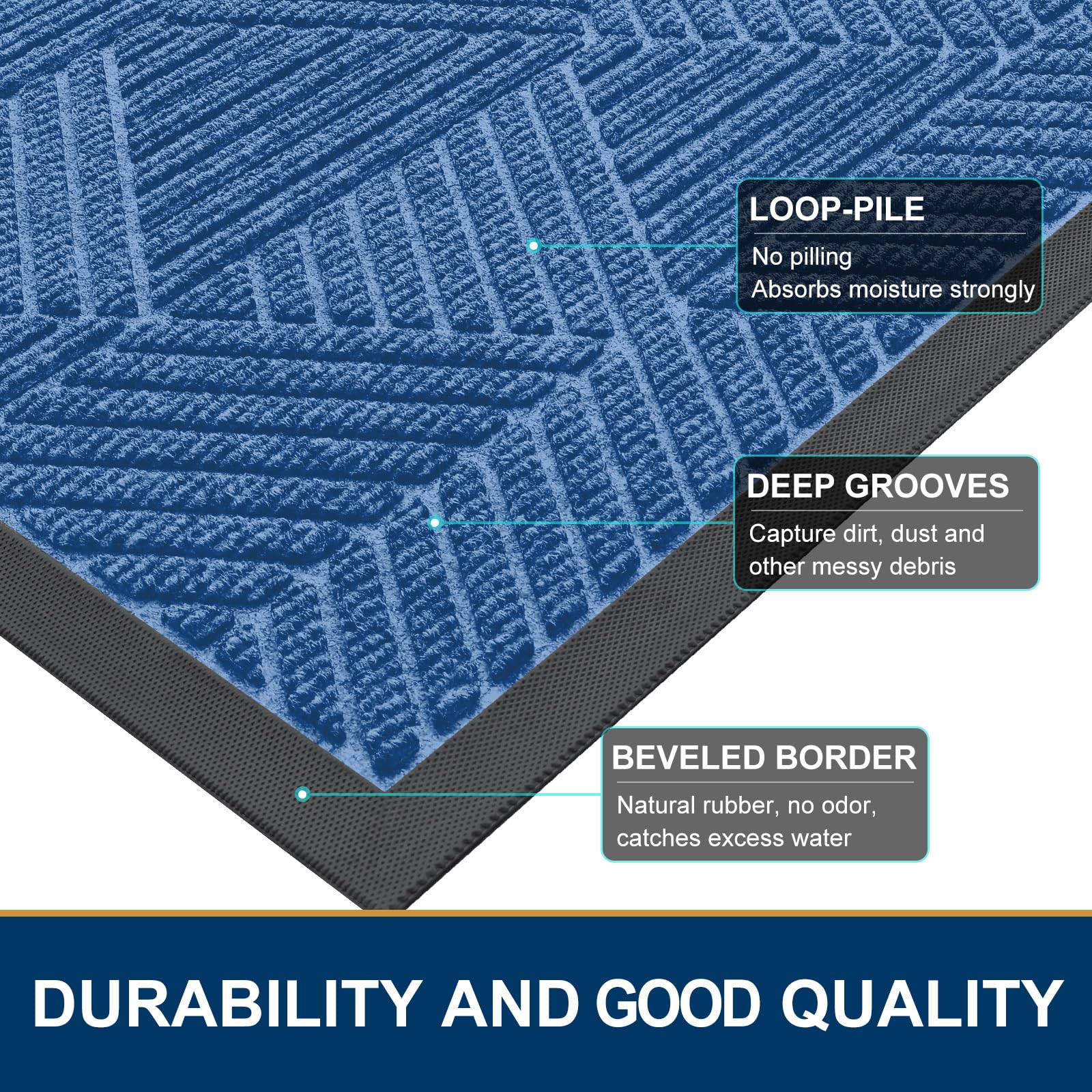 Smiry Front Door Mat Outside Entrance, Low Profile Rubber Doormat, 47x23