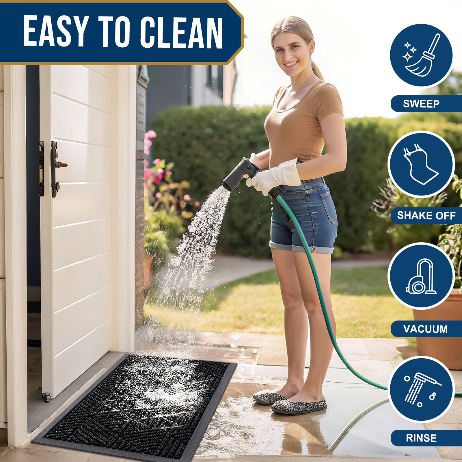 Smiry Front Door Mat Outside Entrance, Low Profile Rubber Doormat, 71x47