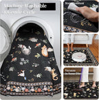 2x6 Washable Kitchen Runner Rug - Soft Low Pile Floral Animal Cat Print Rugs with Non-Slip Backing Waterproof Stain-Resistant Indoor Carpet for Hallway Entryway Bathroom Bedroom (Black)