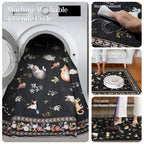 2x12 Washable Hallway Runner Rug: Long Floral Cat Print Soft Rug Black