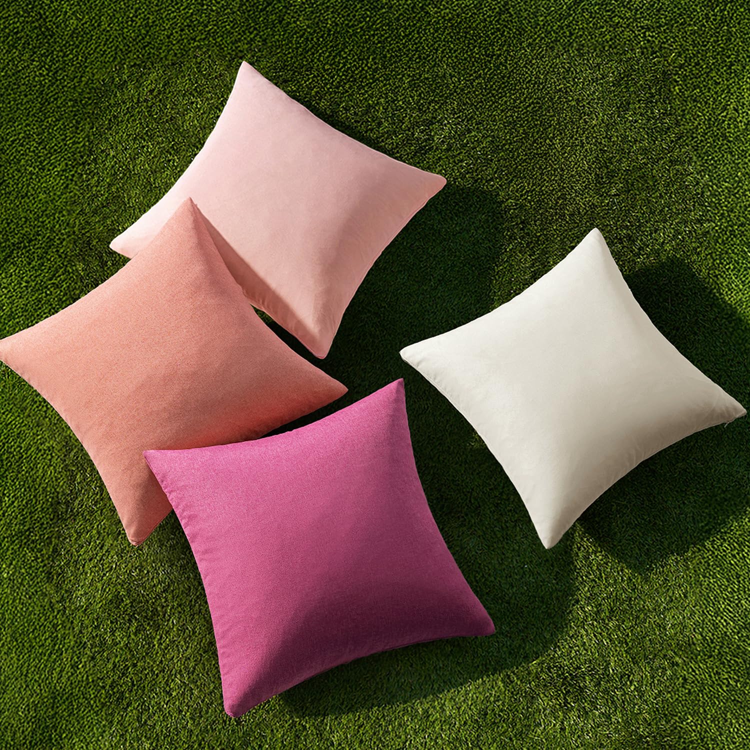 MIULEE Pack of 4 Decorative Outdoor Throw Pillow Covers Linen Waterproof Pillow Covers Summer Farmhouse Cushion Cases for Patio Garden Tent Balcony Couch Sofa 18x18 Inch Pink