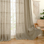 LAMIT Taupe Linen Curtains 90 Inch for Living Room, Semi Sheer Panels