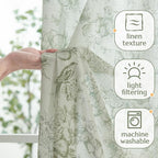 jinchan Linen Floral Curtains for Living Room 63 Inch Long Sage Green Printed Flower French Country Curtain Farmhouse Cottage Core Toile Curtains Back Tab Light Filtering Window Drapes Set 2 Panels