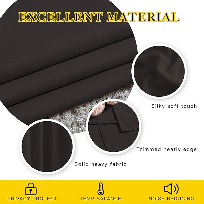 NICETOWN Blackout Thick Window Curtains - (W52 x L108, Brown, 2 Panels) Thermal Insulated Grommet Drape Panels for Bedroom and Living Room