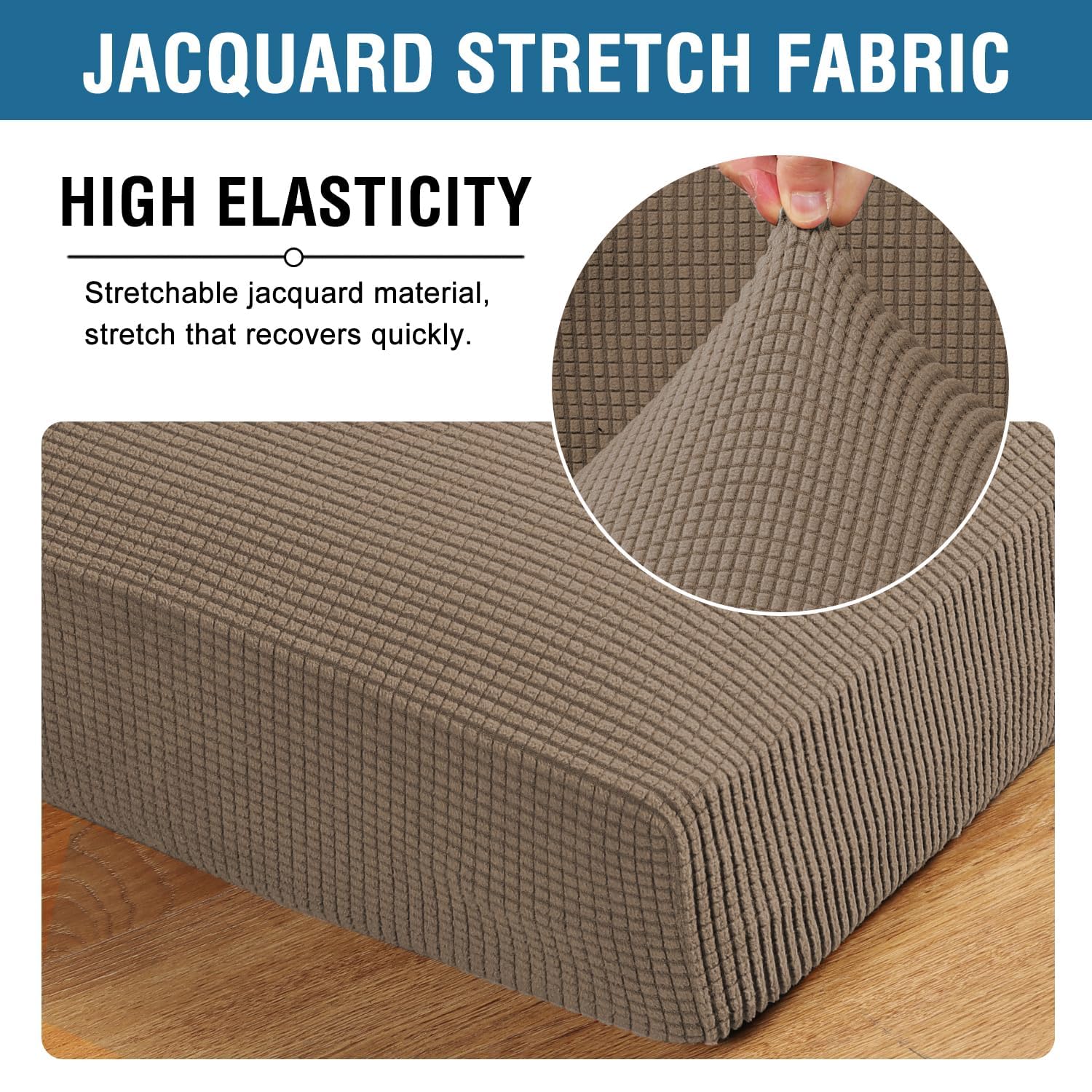 H.VERSAILTEX Super Stretch Individual Seat Cushion Covers Sofa Covers Couch Covers Slipcover Sets Thick Jacquard Textured Twill Fabric (3 Piece XL Sofa Cushion Covers, Macchiato)