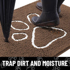 Smiry Dog Door Mat for Muddy Paws, Absorbent Dirt Trapper Non Slip Quick Dry Washable Chenille Mat for Mud Dogs, Entry Rug for Indoor and Outdoor (36x24 Inches, Coffee and White)