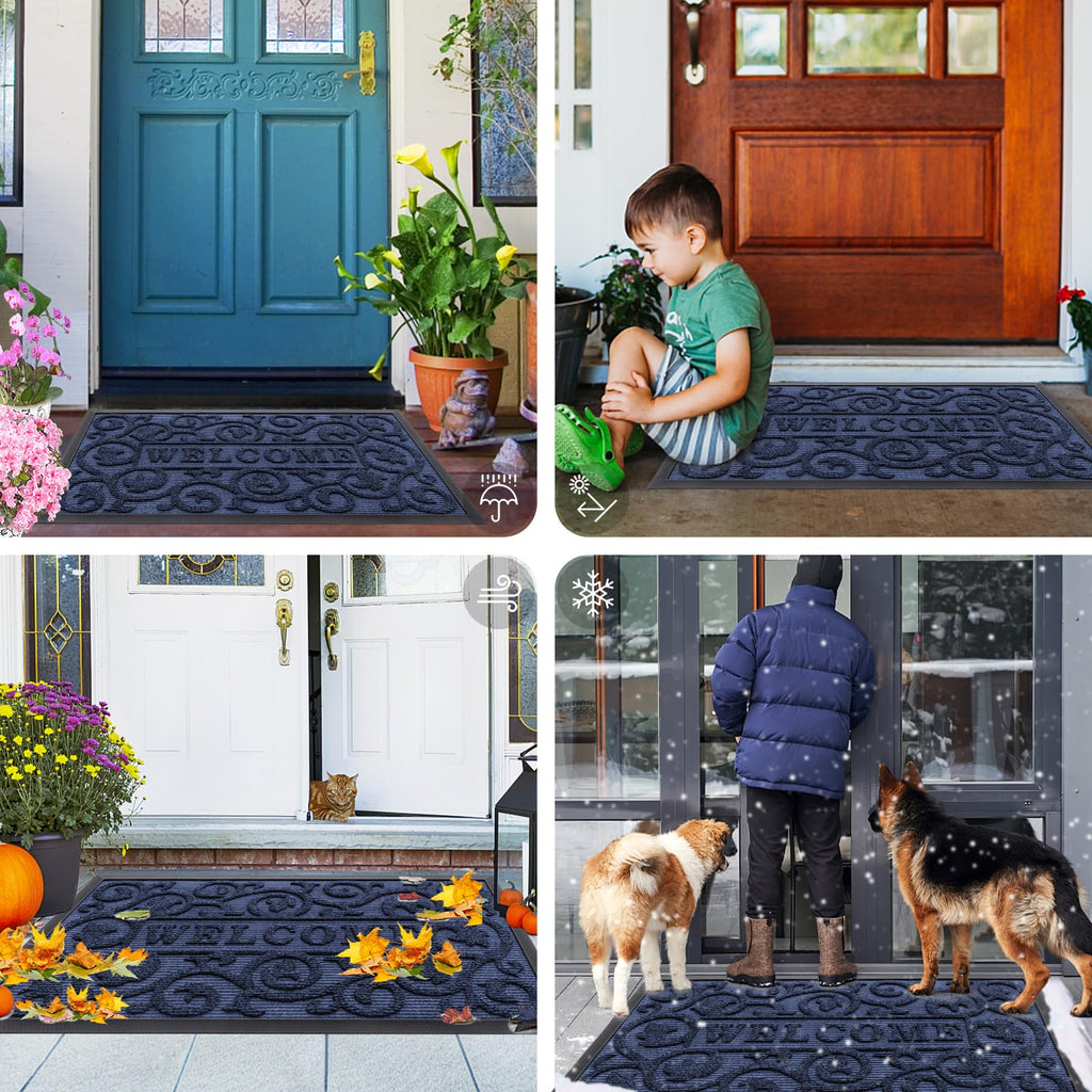 Smiry Front Door Mat Outside Entrance, Low Profile Rubber Doormat, 29.5x17