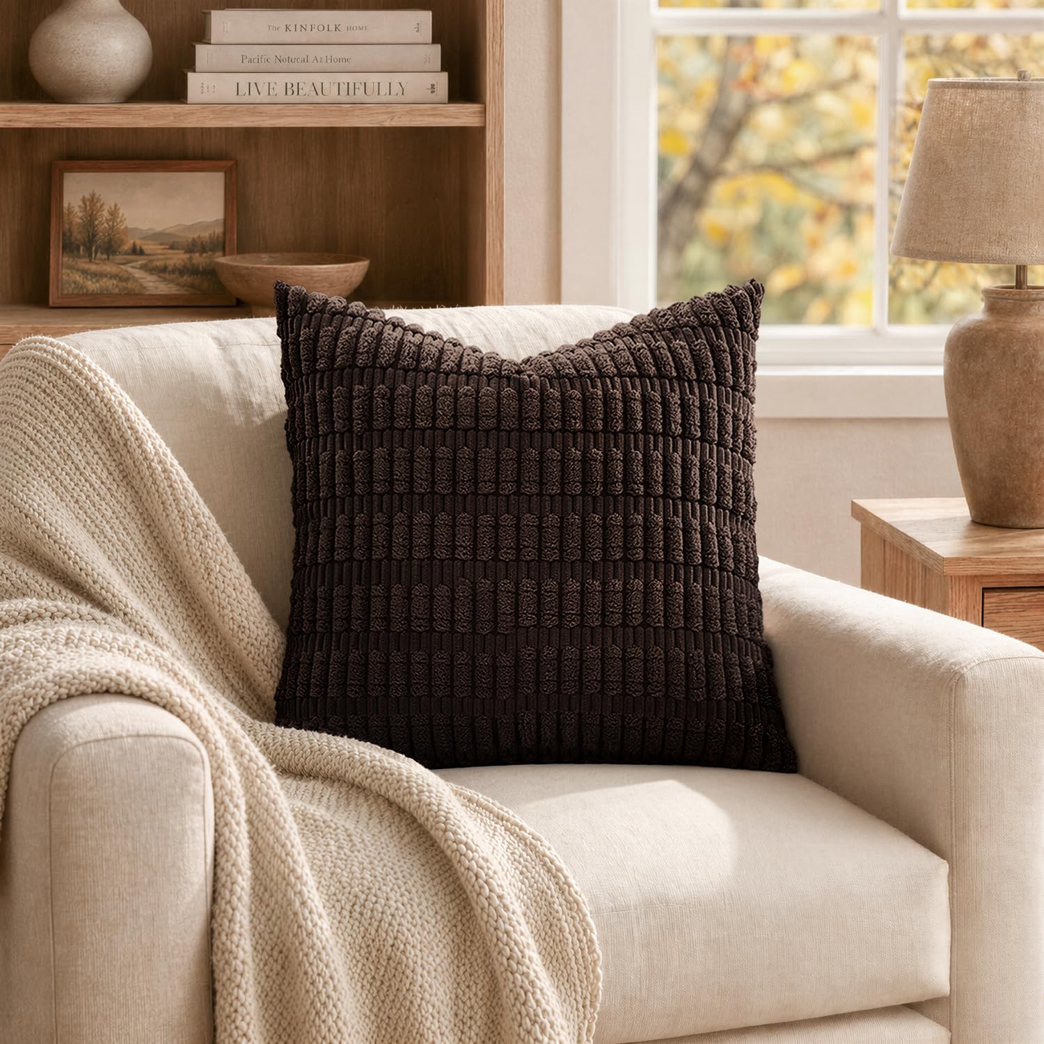 MIULEE Corduroy Decorative Throw Pillow Covers 20x20 Dark Brown Pack of 2