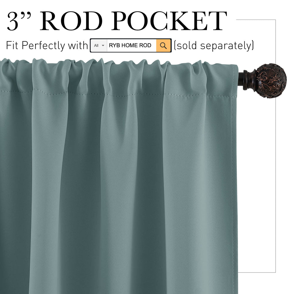RYB HOME Kitchen Blackout Curtains Over Sink 36 inch Length, Rod Pocket