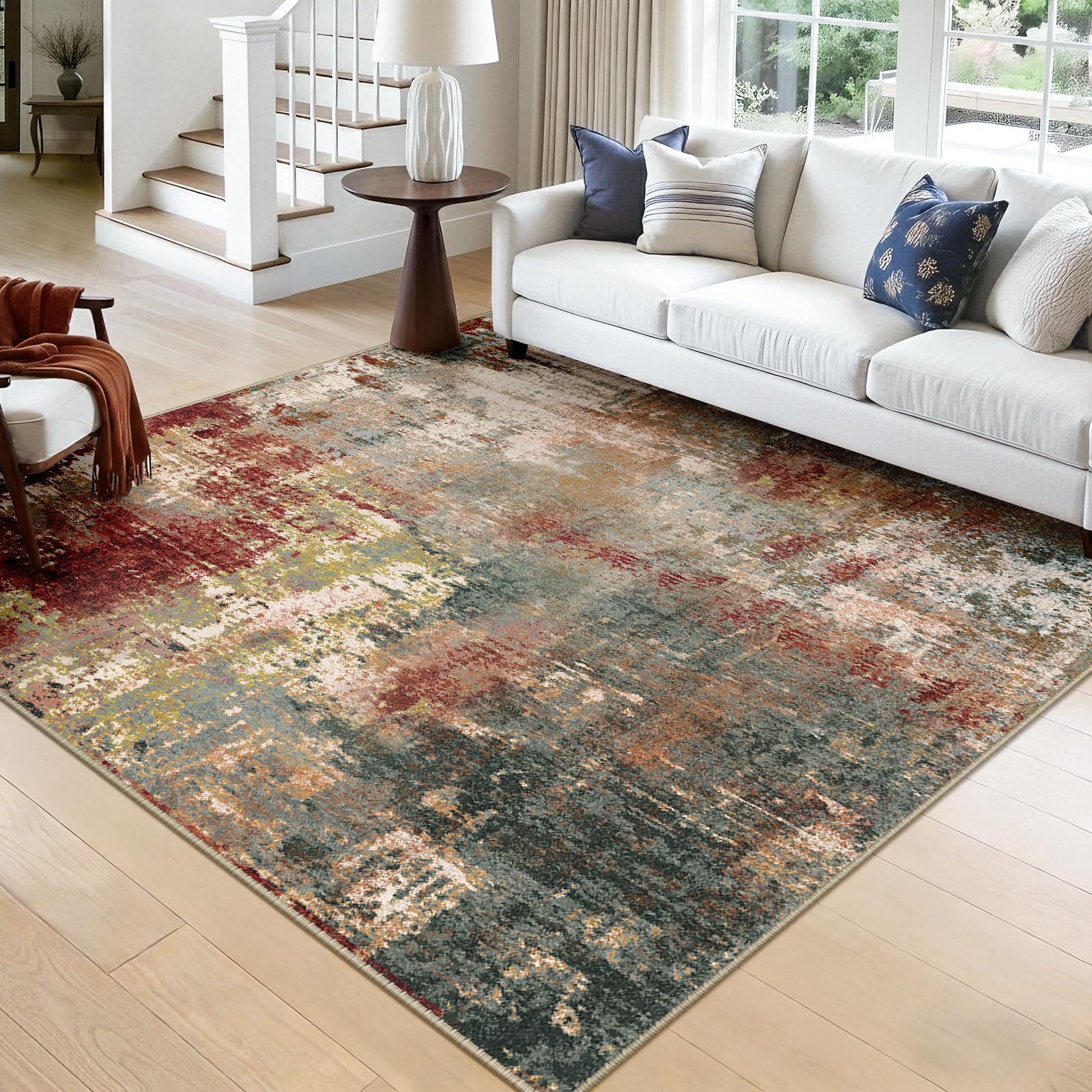 RELEANY Washable Square 8'x8' Area Rug for Living Room Rustic Brown