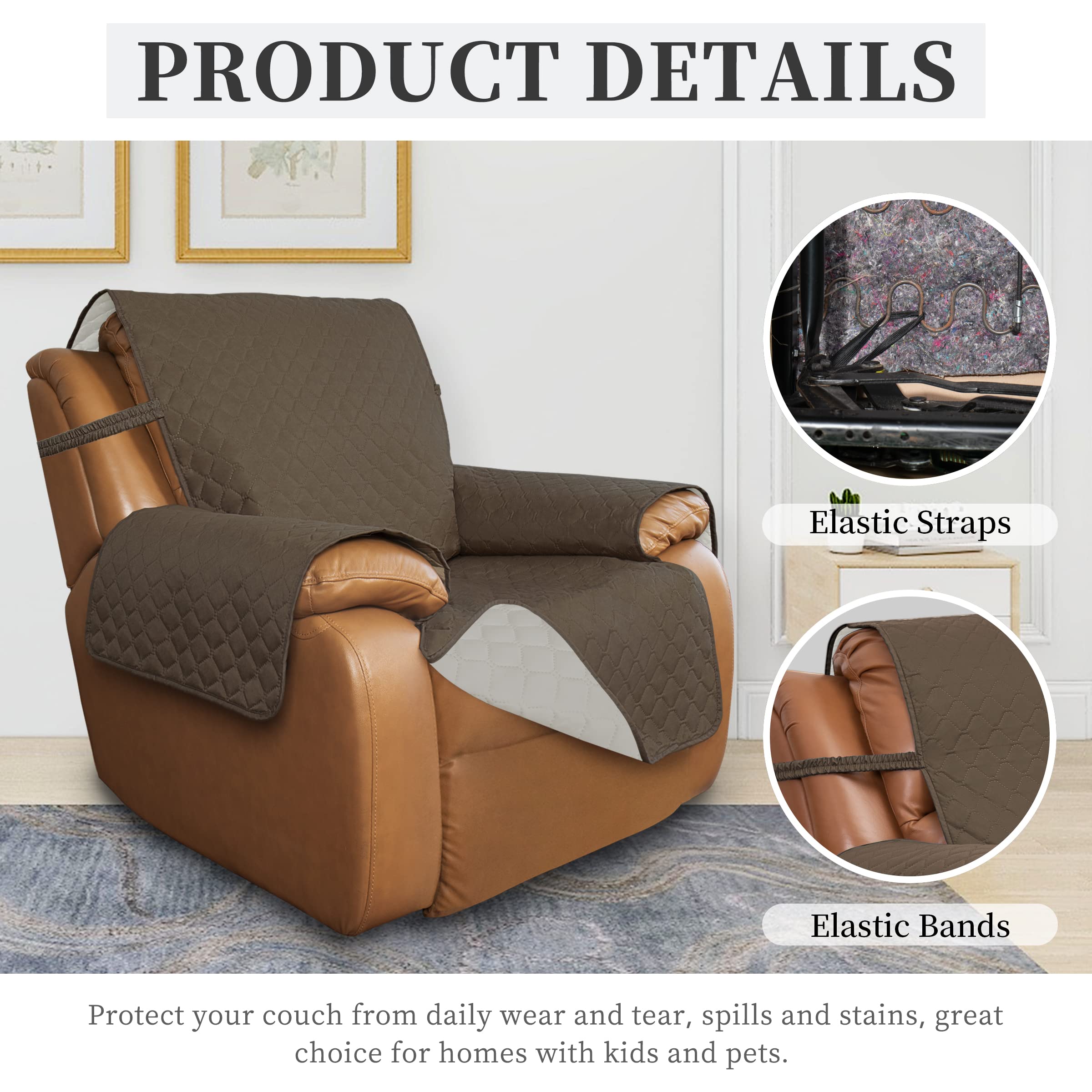 ISSUNTEX Double Protection 100% Waterproof Recliner Covers for Living Room, Reversible Furniture Protector Recliner Couch Sofa Slipcover for Dogs, Pets, Kids (Oversized Recliner, Camel/Ivory)
