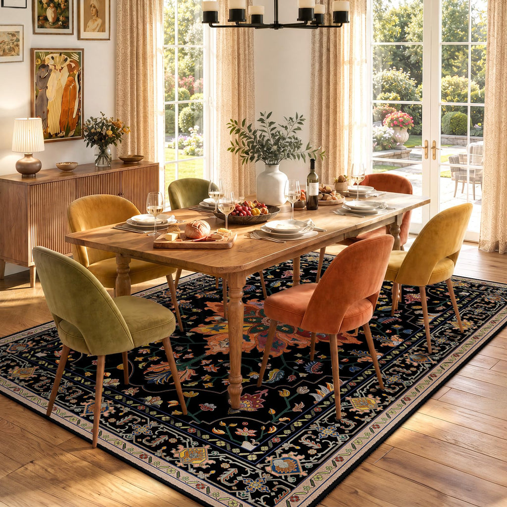 RELEANY Washable Area Rug, 5'x7', Black/Colorful