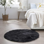Ciicool Round Fur Fluffy Area Rug for BedroomRound Fur Fluffy Area Rug for Bedroom, Black Faux Fur Rugs Furry Circle Rug