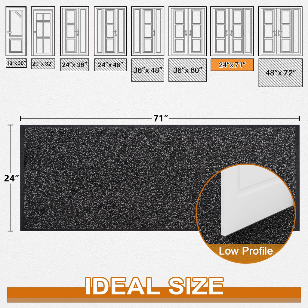 Mibao Super Absorbent Front Door Mat, 72" x 24", Non-Slip Washable Indoor Doormats, Low Profile Entryway Rug Outdoor, Dirt Resistant Welcome Mats for Front and Back Door Entrance, Anthracite Black