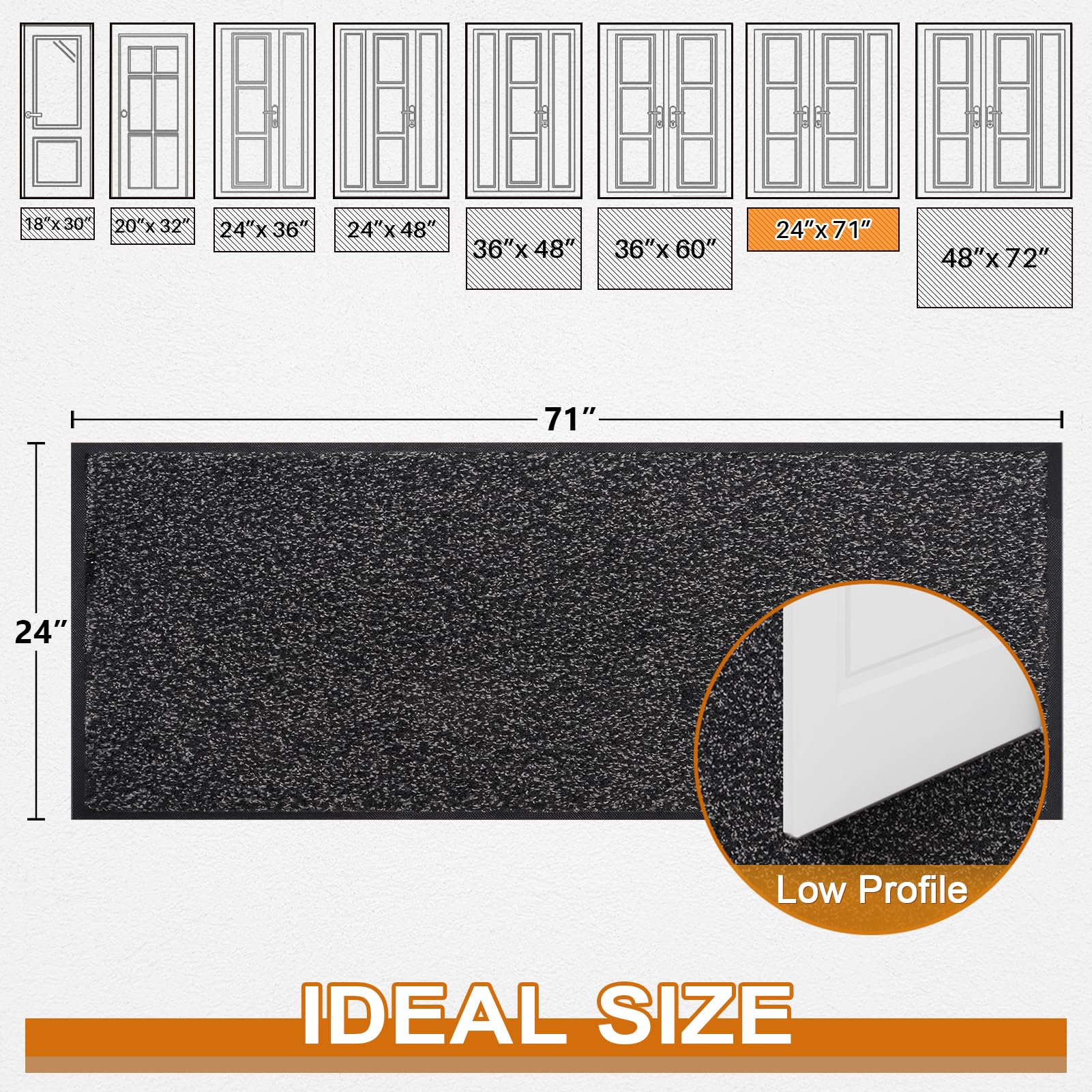 Mibao Super Absorbent Front Door Mat, 72" x 24", Non-Slip Washable Indoor Doormats, Low Profile Entryway Rug Outdoor, Dirt Resistant Welcome Mats for Front and Back Door Entrance, Anthracite Black
