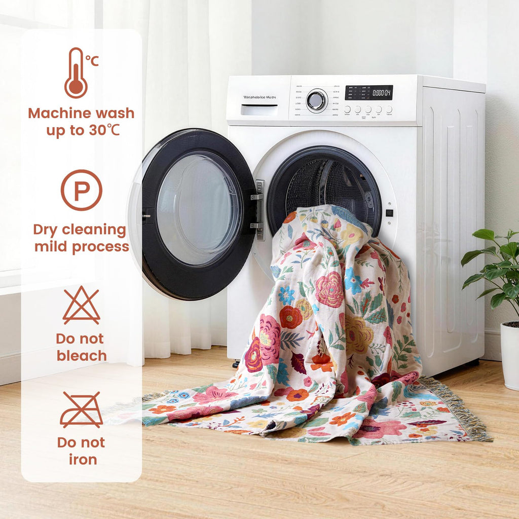 MSGKV Boho Throw Blanket 50"x60" Summer Cotton Floral Blanket for Couch
