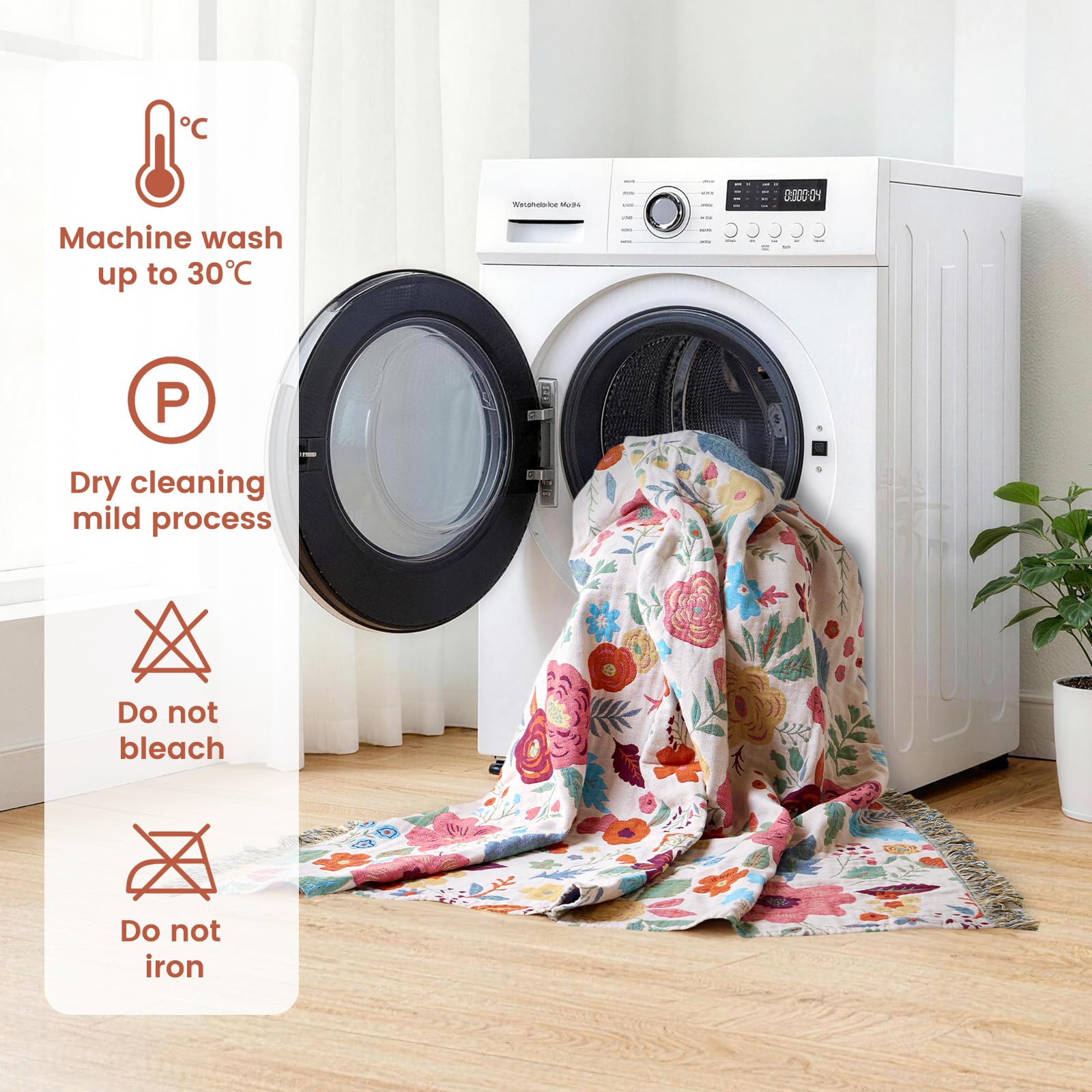 MSGKV Boho Throw Blanket 50"x60" Summer Cotton Floral Blanket for Couch