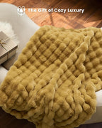 Ultra Soft Cozy Faux Fur Throw Blanket, Fuzzy Plush Thick Bubble Blanket, Oversize Luxury Fluffy Blanket for Couch, Sofa, Bedroom, and Living Room,50x60 Inches, Dark Yellow