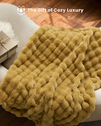 blunique Ultra Soft Cozy Faux Fur Throw Blanket, Fuzzy Plush Thick Bubble Blanket, Oversize Luxury Fluffy Blanket for Couch, Sofa, Bedroom, and Living Room,50x60 Inches, Dark Yellow