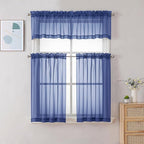 Chyhomenyc Royal Blue Sheer Valances for Windows - Light Filtering Small Kitchen Curtains, Rod Pocket Short Top Window Treatment Decor for Living Room Bathroom Basement, 42Wx16L inches, 2 Panels