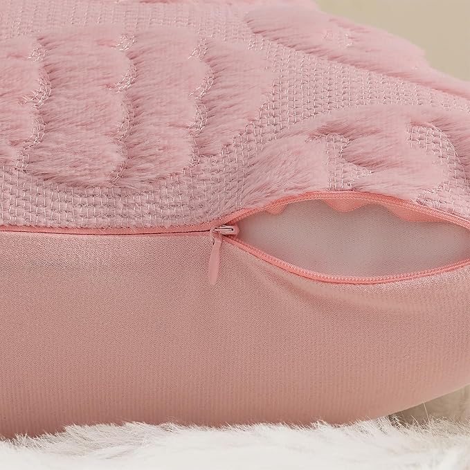 decorUhome Easter Pink Egg Pillow Covers 18x18 Inch Set of 2, Soft Plush Faux Wool Jacquard Cushion Covers, Farmhouse Neutral Fuzzy Spring Easter Holiday Decor for Couch Sofa Bed