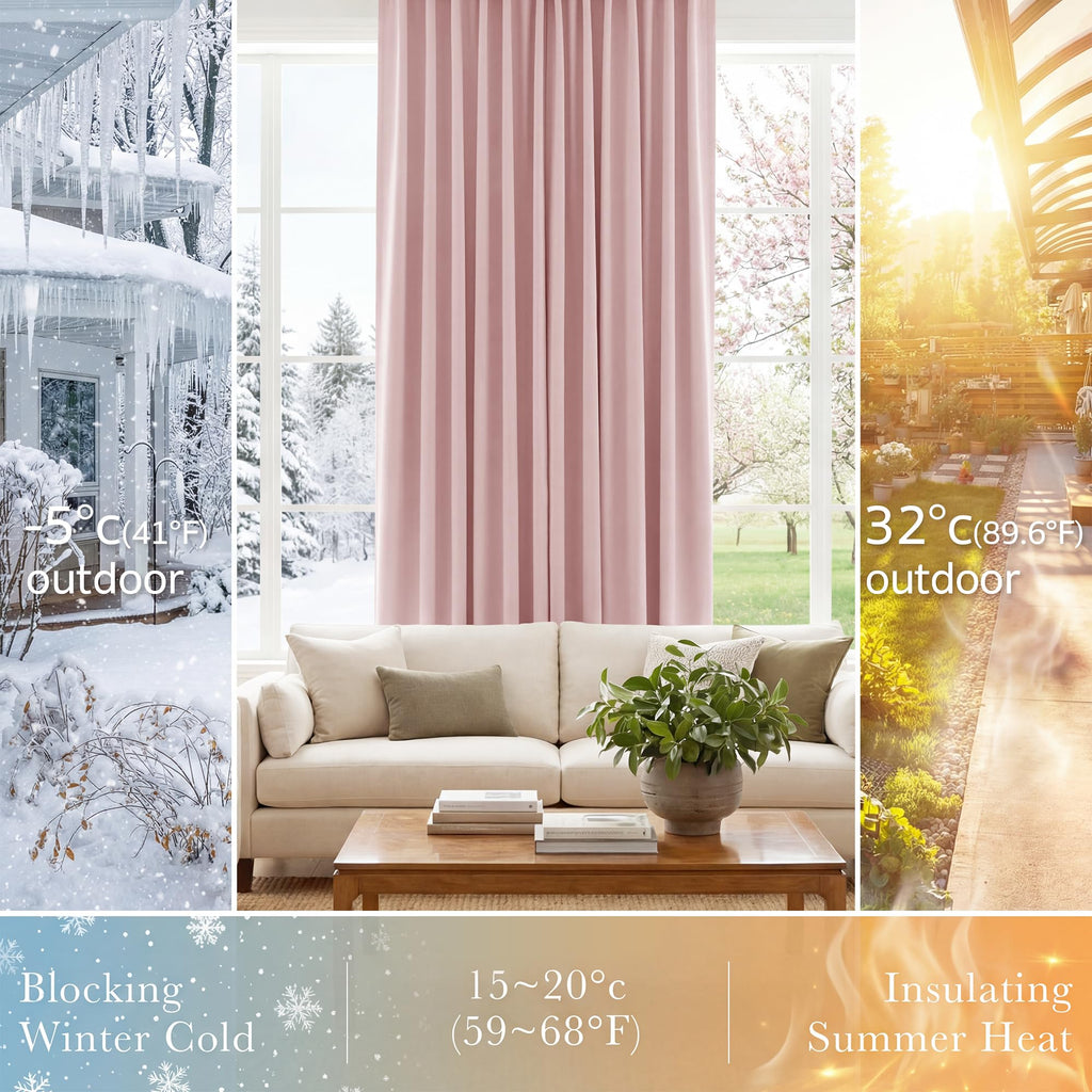 PONY DANCE Kitchen Curtains Short - Thermal Insulated Window Covering Curtain Panels with Rod Pocket/Back Tab Light Block for Bathroom, Wide 42 by Long 45 Inches, Blush Pink, 2 Pieces