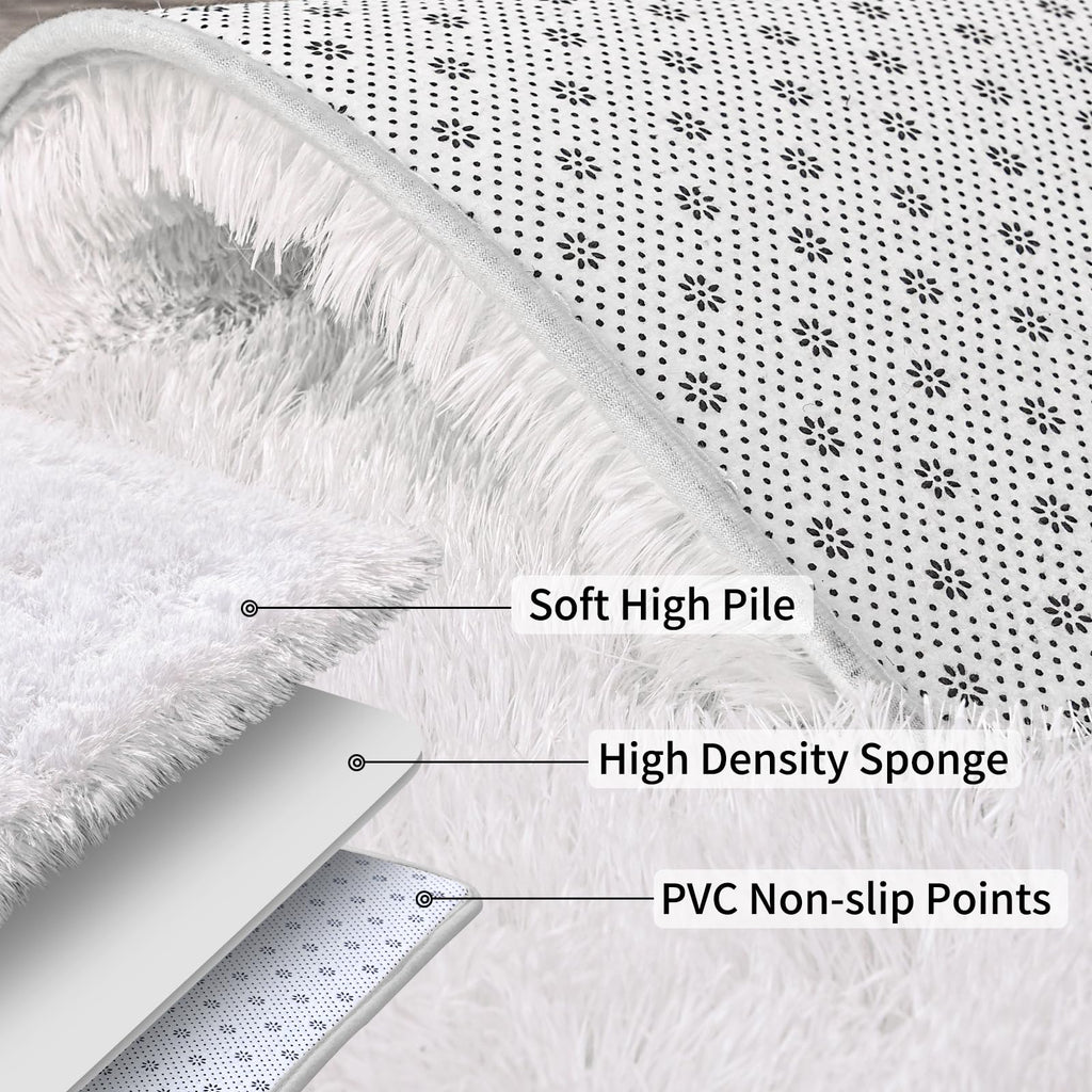 Ailyei Soft Runner Rugs for Bedroom Hallways, 2x6 White Fluffy Shag Throw Area Rug Non Slip for Bedside Dorm, Long Shaggy Furry Carpet for Nursery Living Room