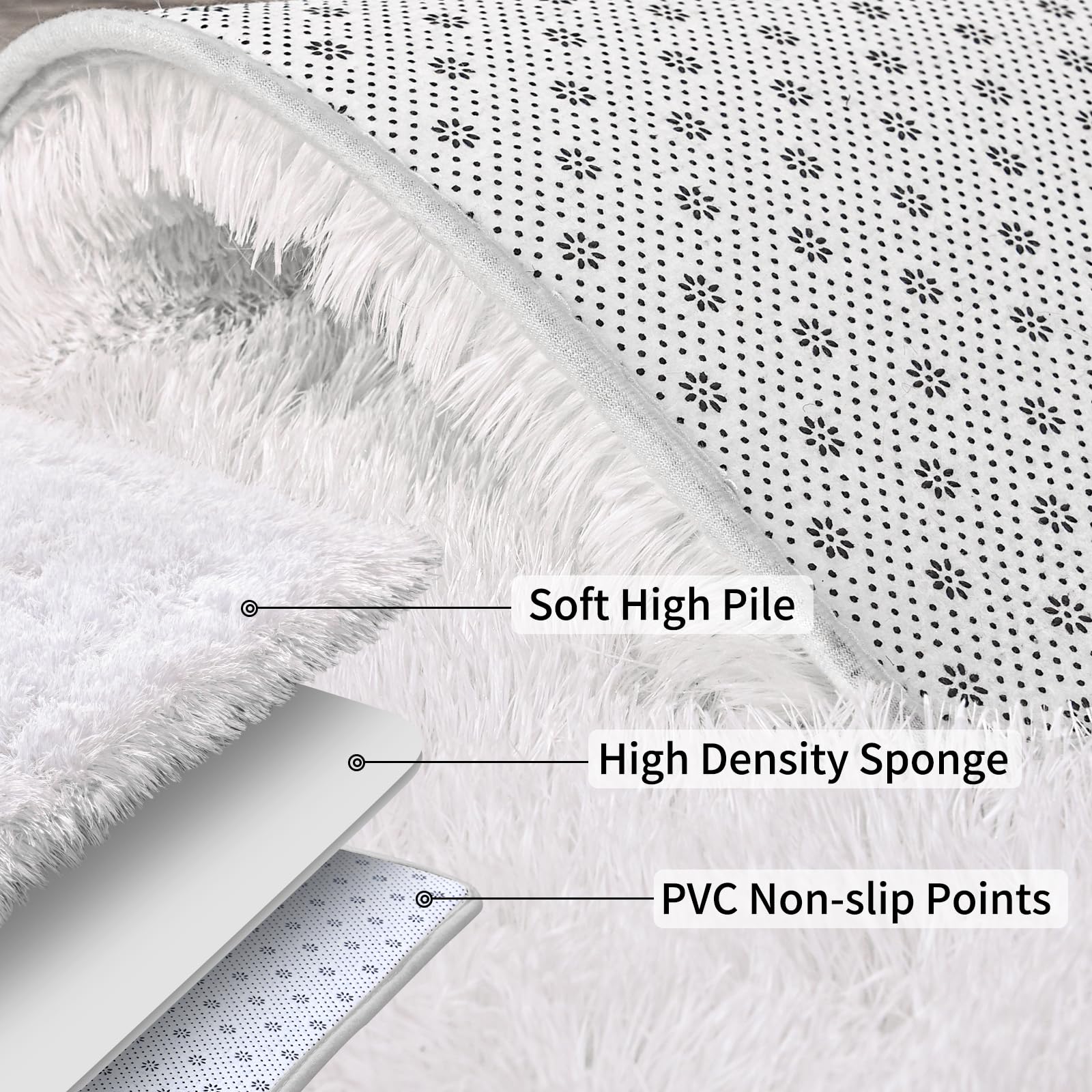 Ailyei Soft Runner Rugs for Bedroom Hallways, 2x6 White Fluffy Shag Throw Area Rug Non Slip for Bedside Dorm, Long Shaggy Furry Carpet for Nursery Living Room